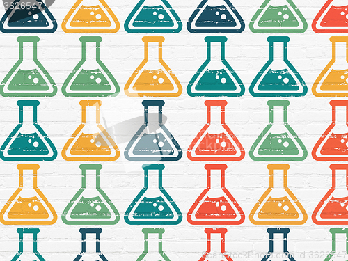 Image of Science concept: Flask icons on wall background