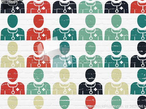 Image of Health concept: Doctor icons on wall background