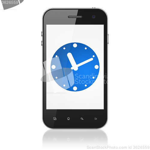 Image of Time concept: Smartphone with Clock on display