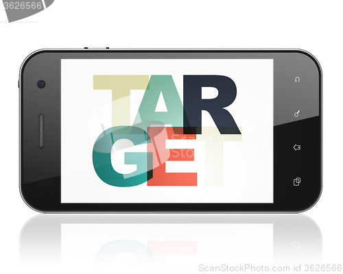 Image of Business concept: Smartphone with Target on  display