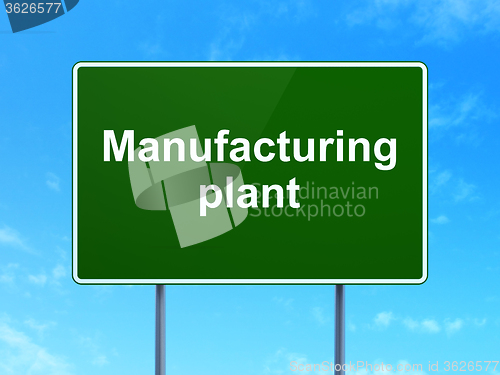 Image of Manufacuring concept: Manufacturing Plant on road sign background