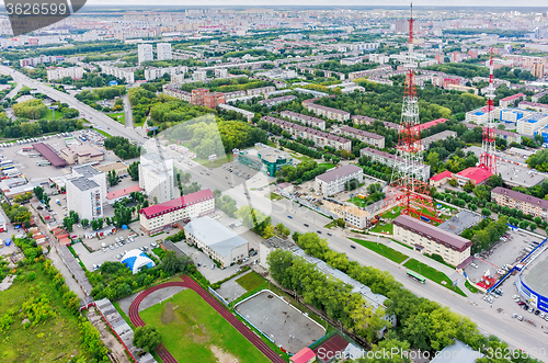 Image of Tyumen city and two TV towers. Russia