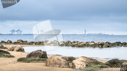 Image of Rocky beach on the Gulf of Finland. Port of Sillamae, Estonia