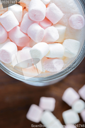 Image of  Top view to the  marshmallows in hot chocolate 