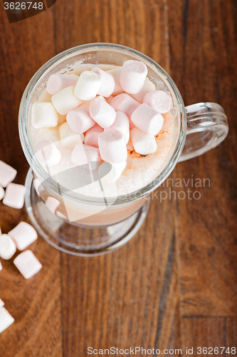 Image of Areal view to the hot chocolate with marshmallows