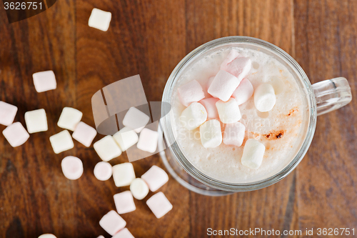 Image of Top view to the hot chocolate with marshmallows