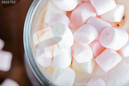 Image of Pink and white marshmallows in hot chocolate 