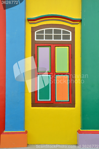 Image of Colorful windows and details on a colonial house in Little India