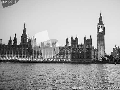 Image of Black and white Houses of Parliament in London