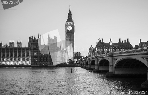 Image of Black and white Houses of Parliament in London