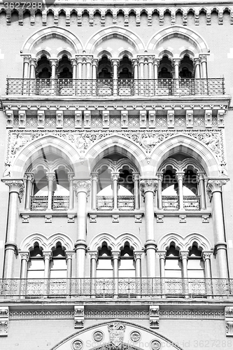 Image of old architecture in london england windows and brick exterior   