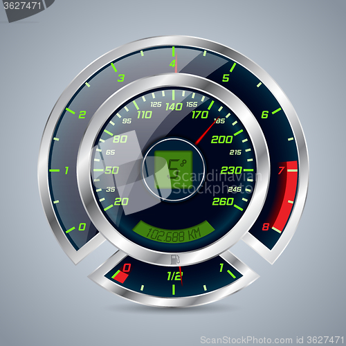 Image of Metallic speedometer with big rev counter