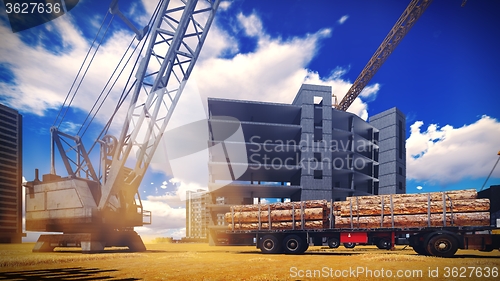 Image of construction site at sunset