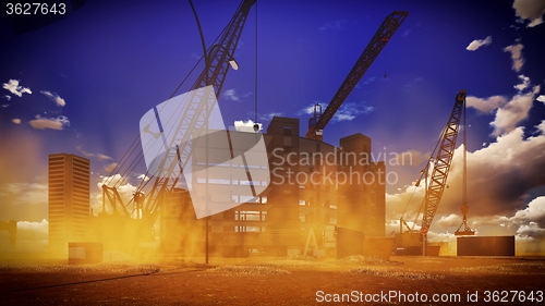 Image of construction site at sunset