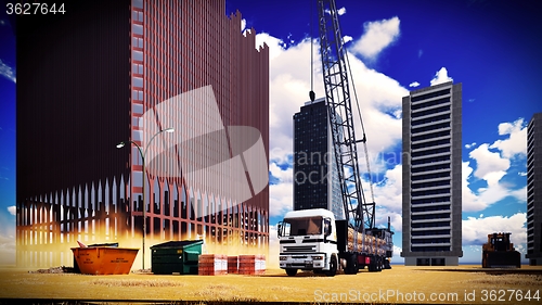 Image of construction site at sunset