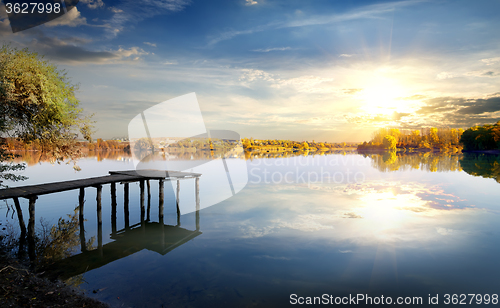 Image of Pier on autumn river