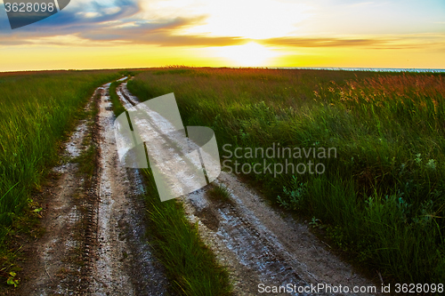 Image of Landscape with rut road in steppe