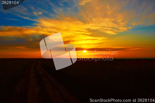 Image of Sunset in the steppe.