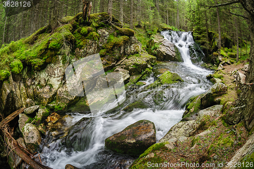 Image of waterfall in deep forest at mountains