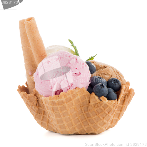 Image of Ice cream scoops in wafer bowl