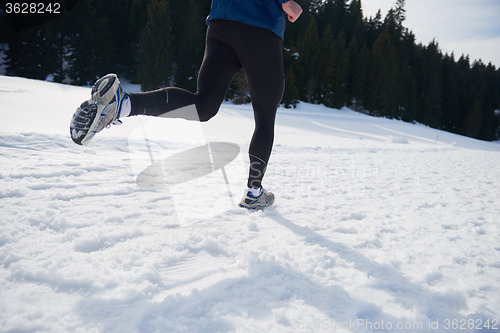 Image of jogging on snow in forest