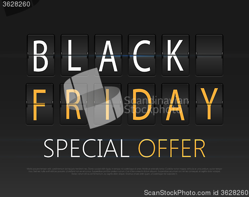 Image of Black friday text on the airport timetable. Sale theme. Vector illustration.