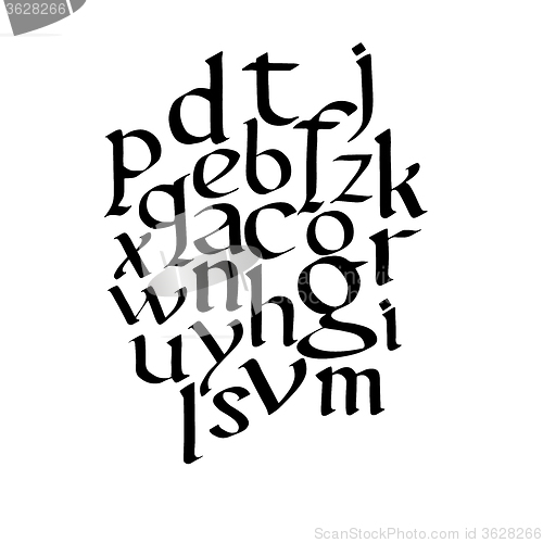 Image of Vector hand drawn medieval alphabet. Old manuscript style letters. Based on foundational font.