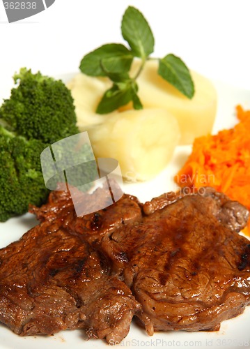 Image of Grilled beef ribeye steak with vegetables meal