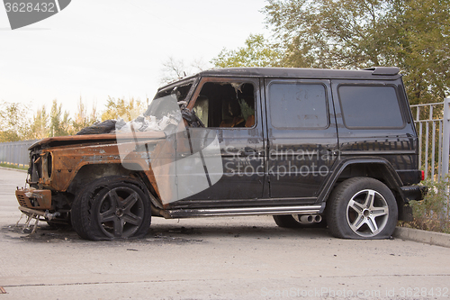 Image of Burnt big jeep is parked