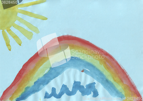 Image of Childrens drawing - a rainbow and the sun