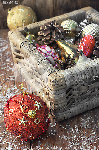 Image of Christmas decorations basket