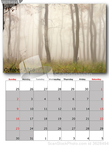 Image of october nature calendar page layout