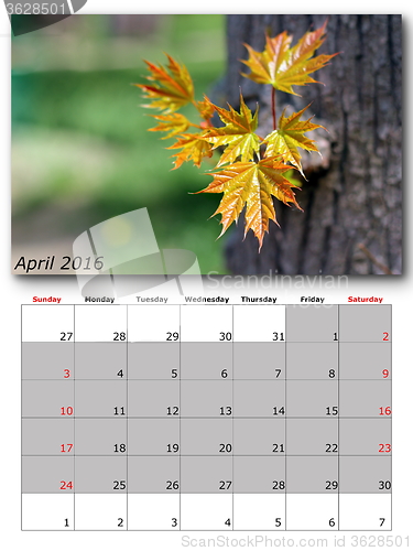 Image of april nature calendar page layout