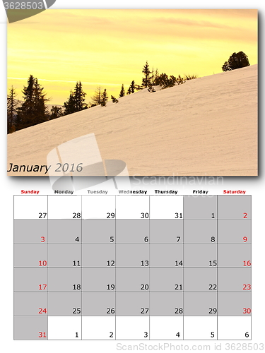 Image of january nature calendar page layout