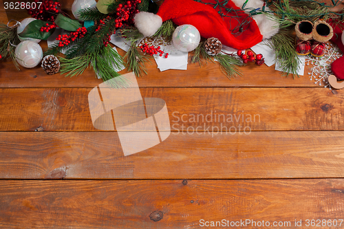 Image of The wooden table with Christmas decorations 