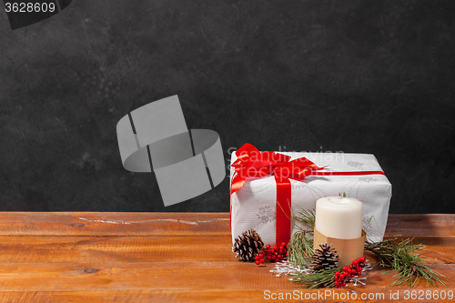 Image of The wooden table with Christmas decorations 