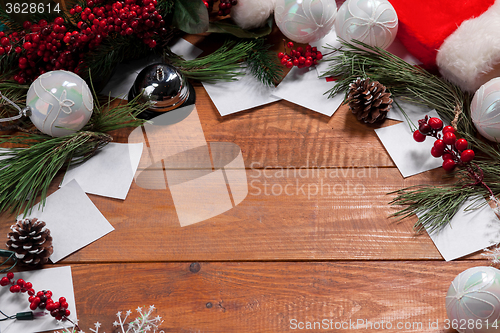 Image of The wooden table with Christmas decorations 