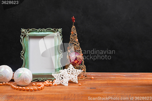 Image of The wooden table with Christmas decorations 