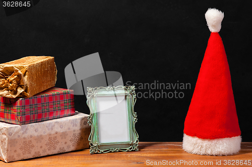 Image of The wooden table with Christmas decorations 