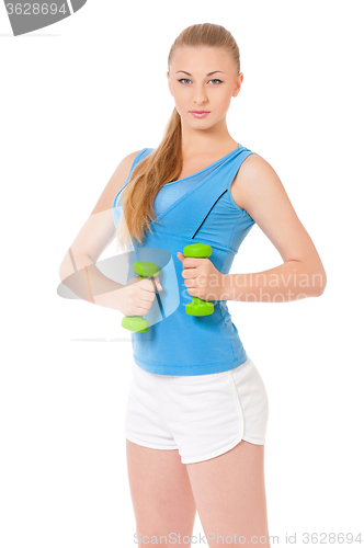 Image of Sporty girl holding weights