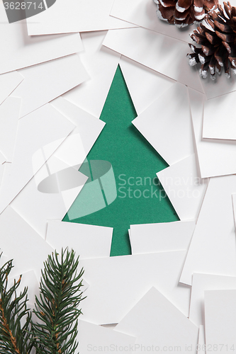 Image of Creative design of christmas background with paper fir tree