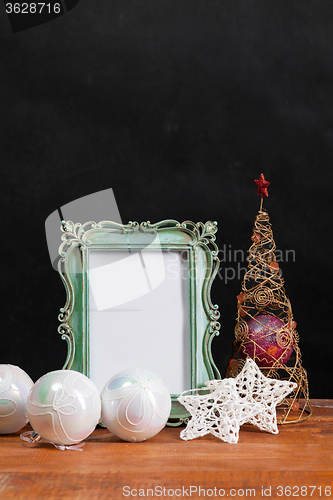 Image of The wooden table with Christmas decorations 