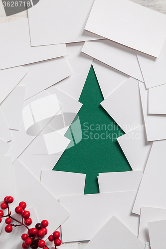 Image of Creative design of christmas background with paper fir tree