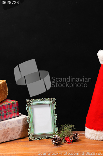 Image of The wooden table with Christmas decorations 