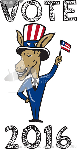 Image of Vote 2016 Democrat Donkey Mascot Flag Cartoon