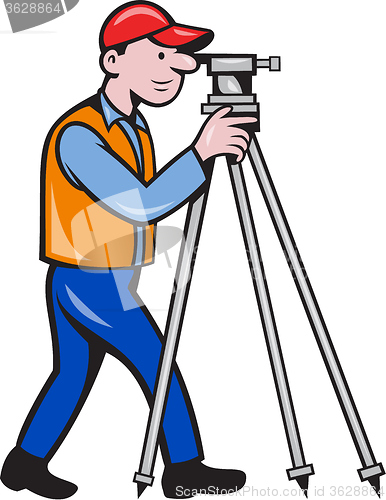 Image of Surveyor Geodetic Engineer Theodolite Isolated Cartoon