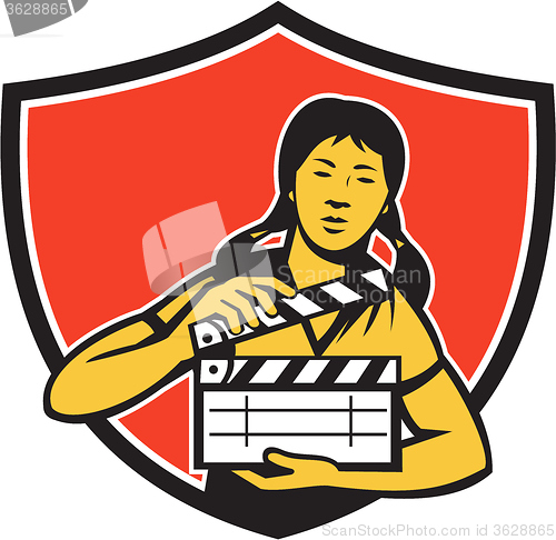 Image of Asian Woman Movie Clapper Shield Retro