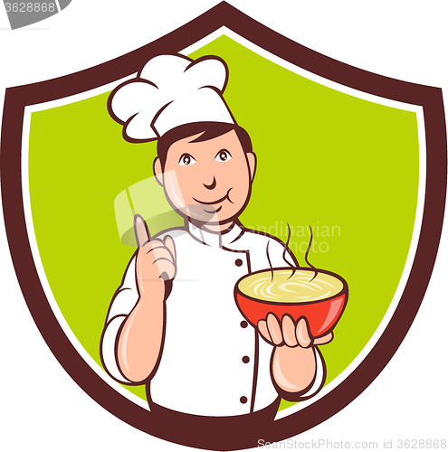 Image of Chef Cook Bowl Pointing Crest Cartoon