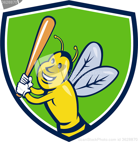 Image of Killer Bee Baseball Player Batting Crest Cartoon