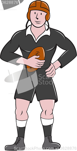 Image of Vintage Rugby Player Holding Ball Standing Cartoon